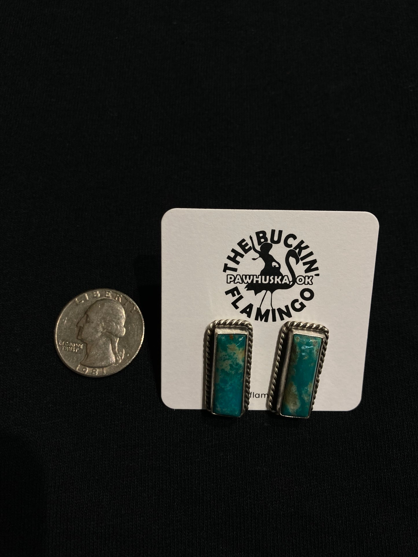 Kingman Turquoise Bar Post earrings by Judith Dixon, Navajo