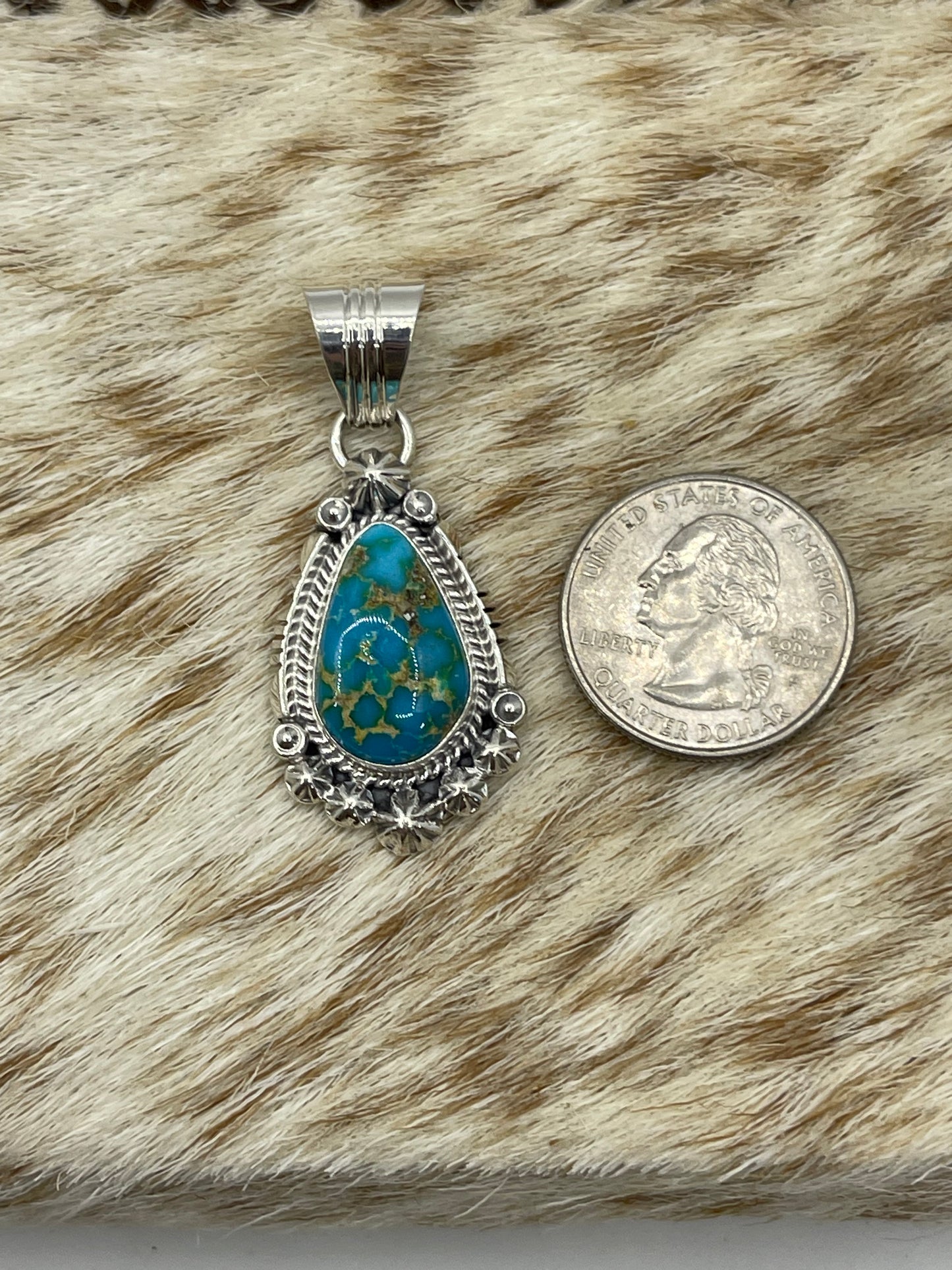 Sonoran Gold turquoise Teardrop Pendant with a 6.9mm Bale by Marita Benally, Navajo (Matrix Varies)