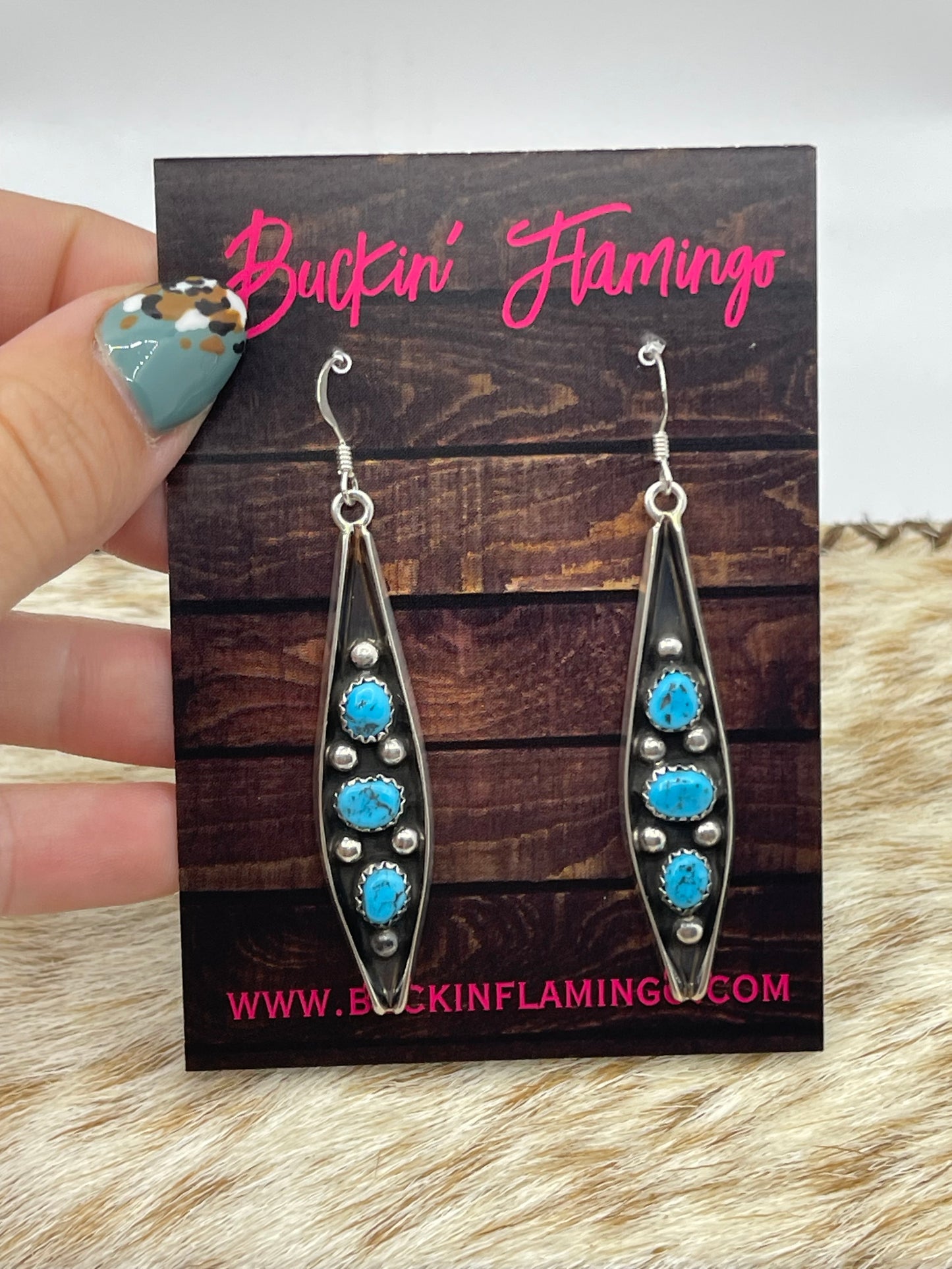 3 Stone Turquoise Dangle Earrings by Paul Largo, Navajo