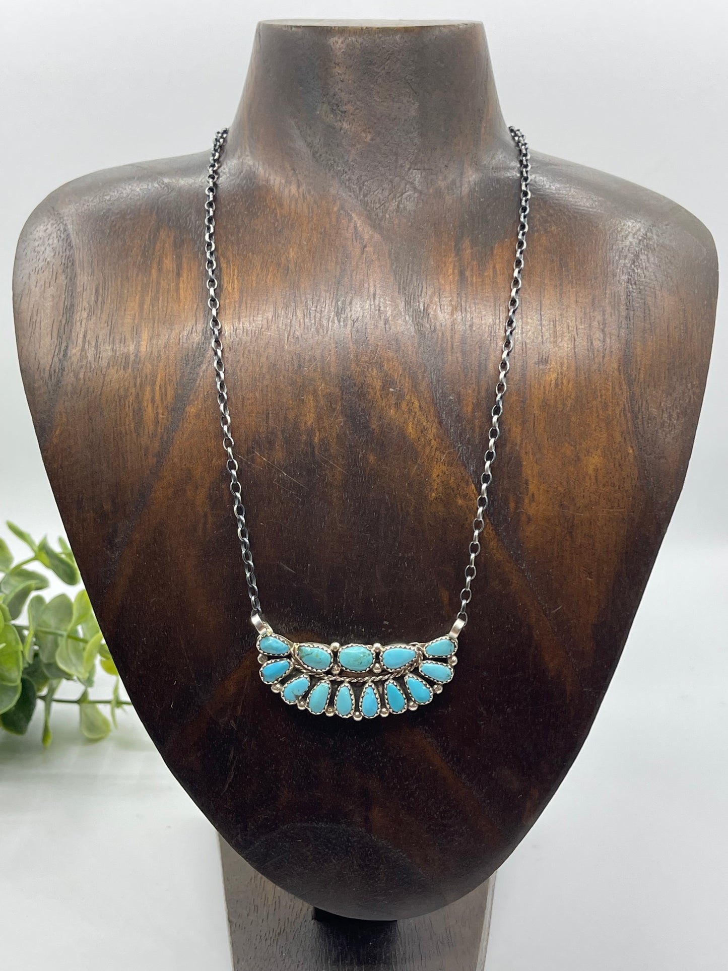 18" Sleeping Beauty Half Cluster Necklace by Eunis Wilson, Zuni