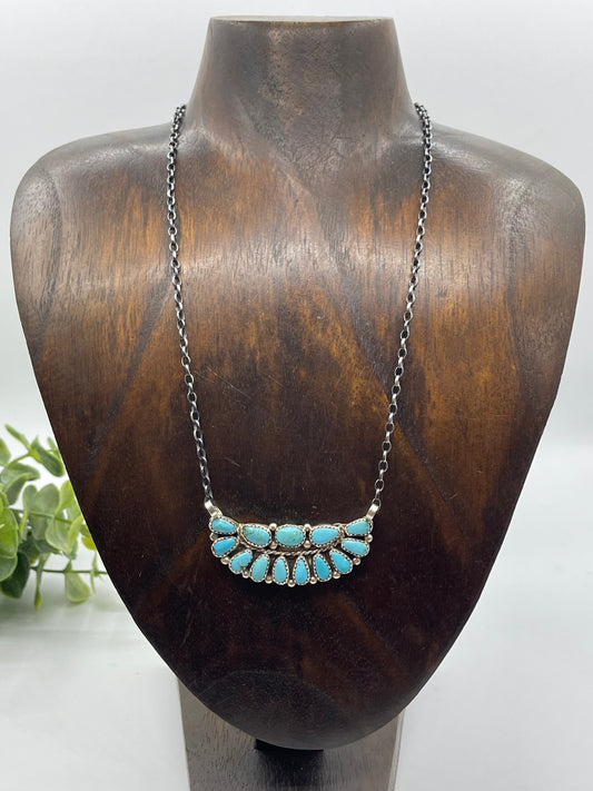 17" Sleeping Beauty Half Cluster Necklace by Eunis Wilson, Zuni