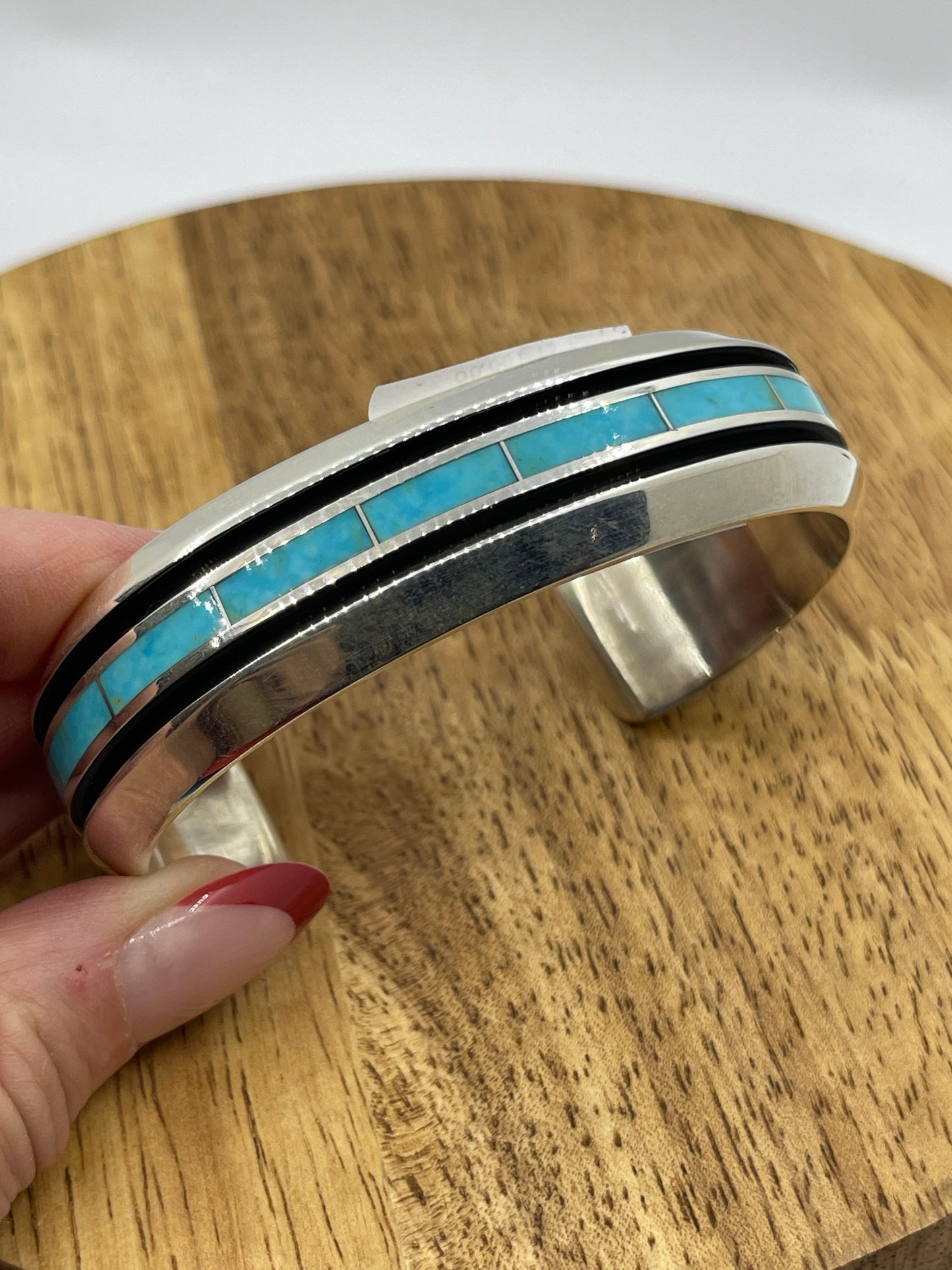 7 1/4" Inlay Turquoise Tile Cuff by Lawrence Loretto, Zuni