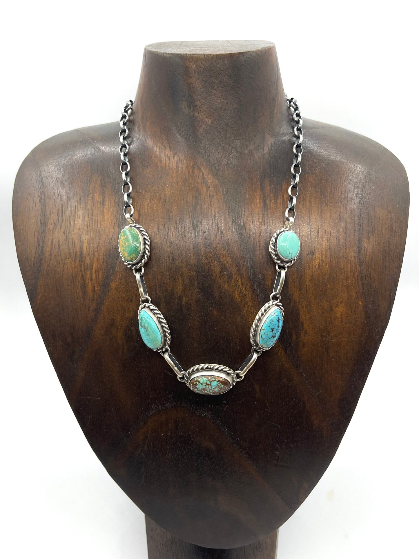 16" 5 Stone Turquoise Necklace by Augustine Largo, Navajo