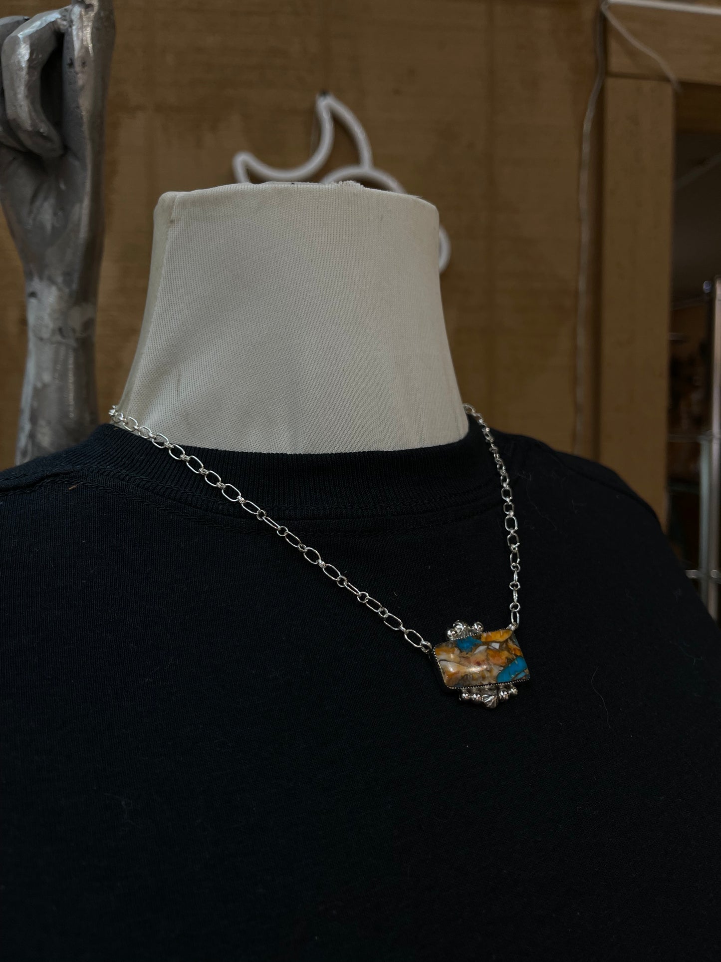 16" Spiny Turquoise Bar Necklace by Harold Becenti, Navajo