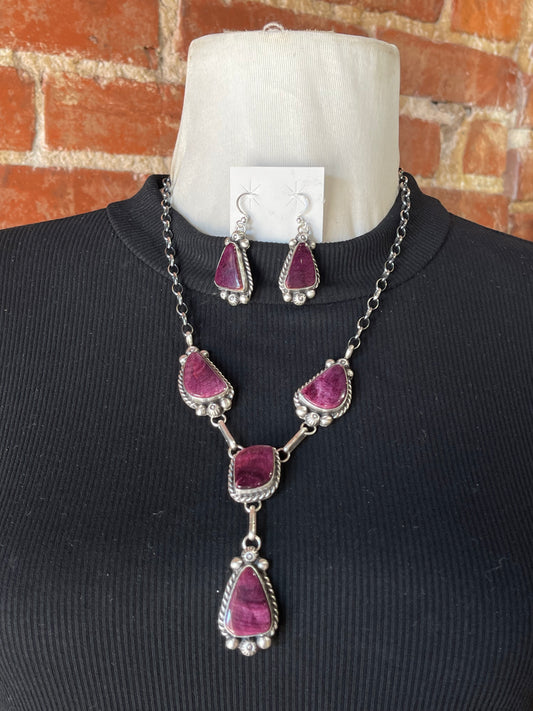 20" Purple Spiney Oyster Lariat Set by Augustine Largo, Navjo
