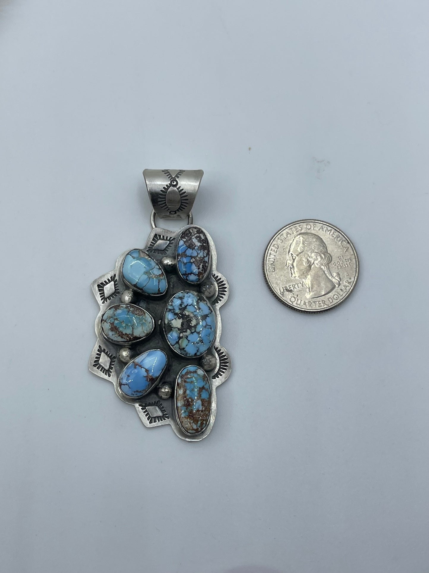 Golden Hills Turquoise Half Cluster Pendant by Lyle Piaso, Navajo