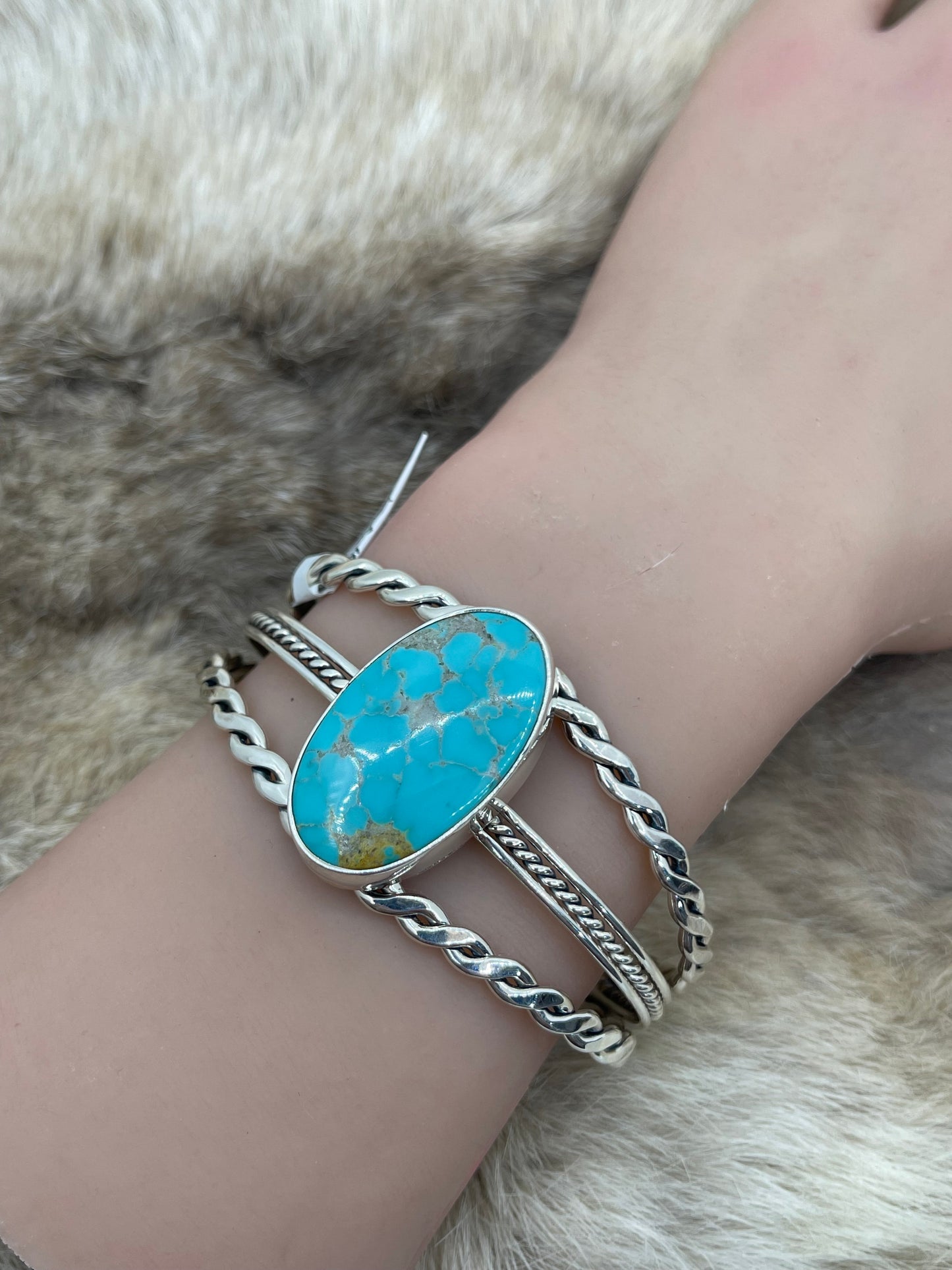 5.25"-7" Oval Kingman Turquoise Cuff by Ray Tom, Navajo