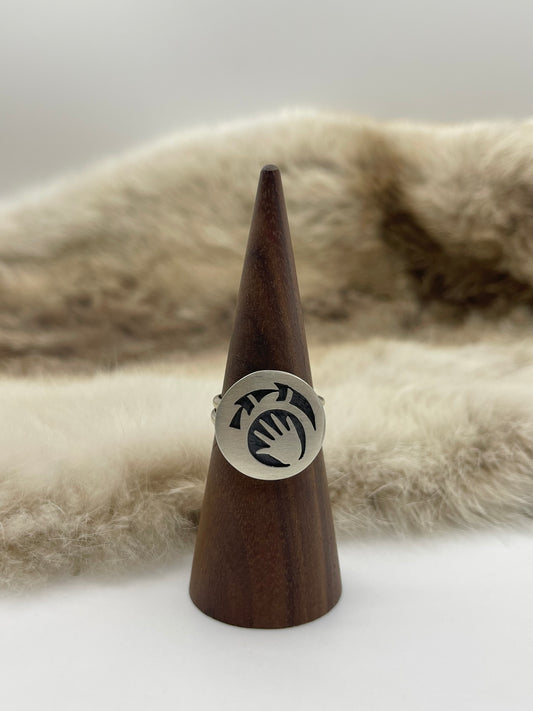 8.5 Silver Overlay Ring by Trinidad Lucas, Hopi