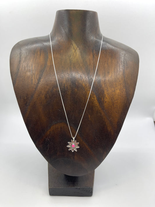 18" Hot Pink Opal Flower Pendant by Sonyei Coho, Navajo