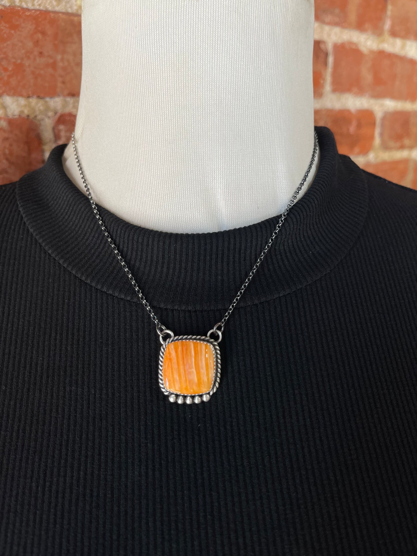 LOT 5 A 1/18 16" Orange Spiny Oyster Shell Square Necklace by Freda Martinez, Navajo