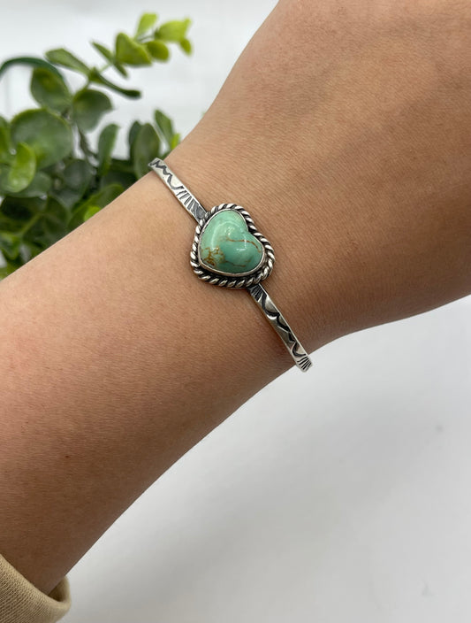 5.5" - 7" Kingman Turquoise Heart Cuff by Donovan Skeet, Navajo