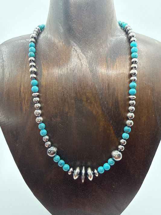 18" 4mm - 14mm Navajo Style Pearls Varied Size with Turquoise