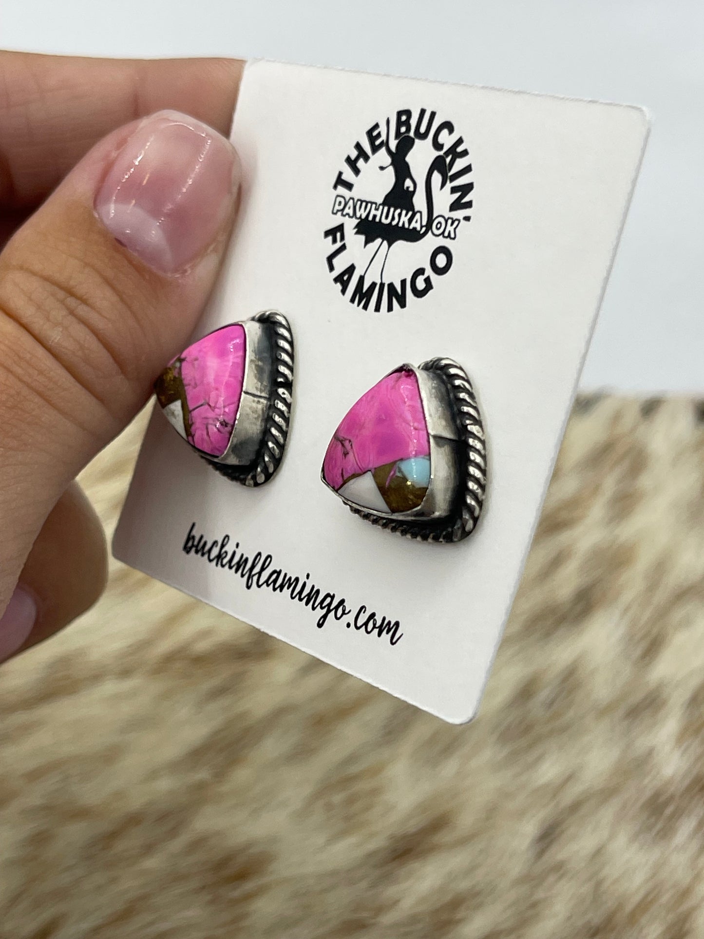 Triangle Cotton Candy Post Earrings, Navajo Made