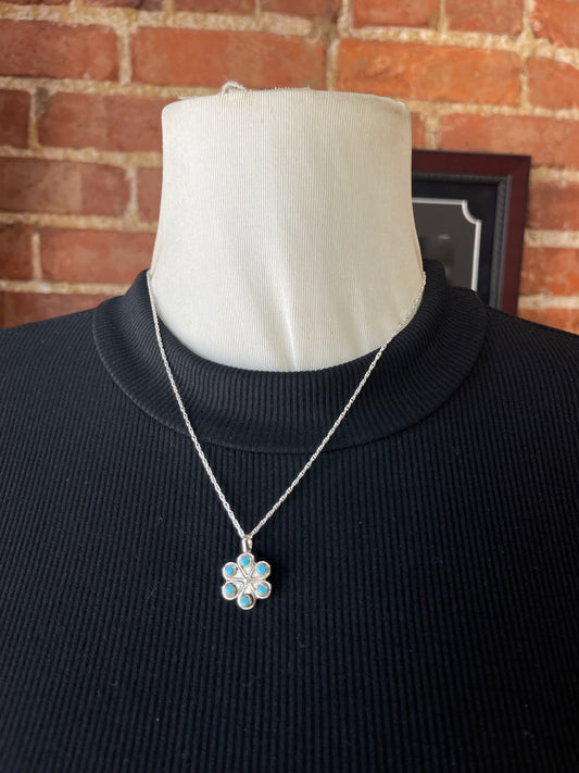 18" Herbert Lastiyano Zuni Turquoise Flower Pendant