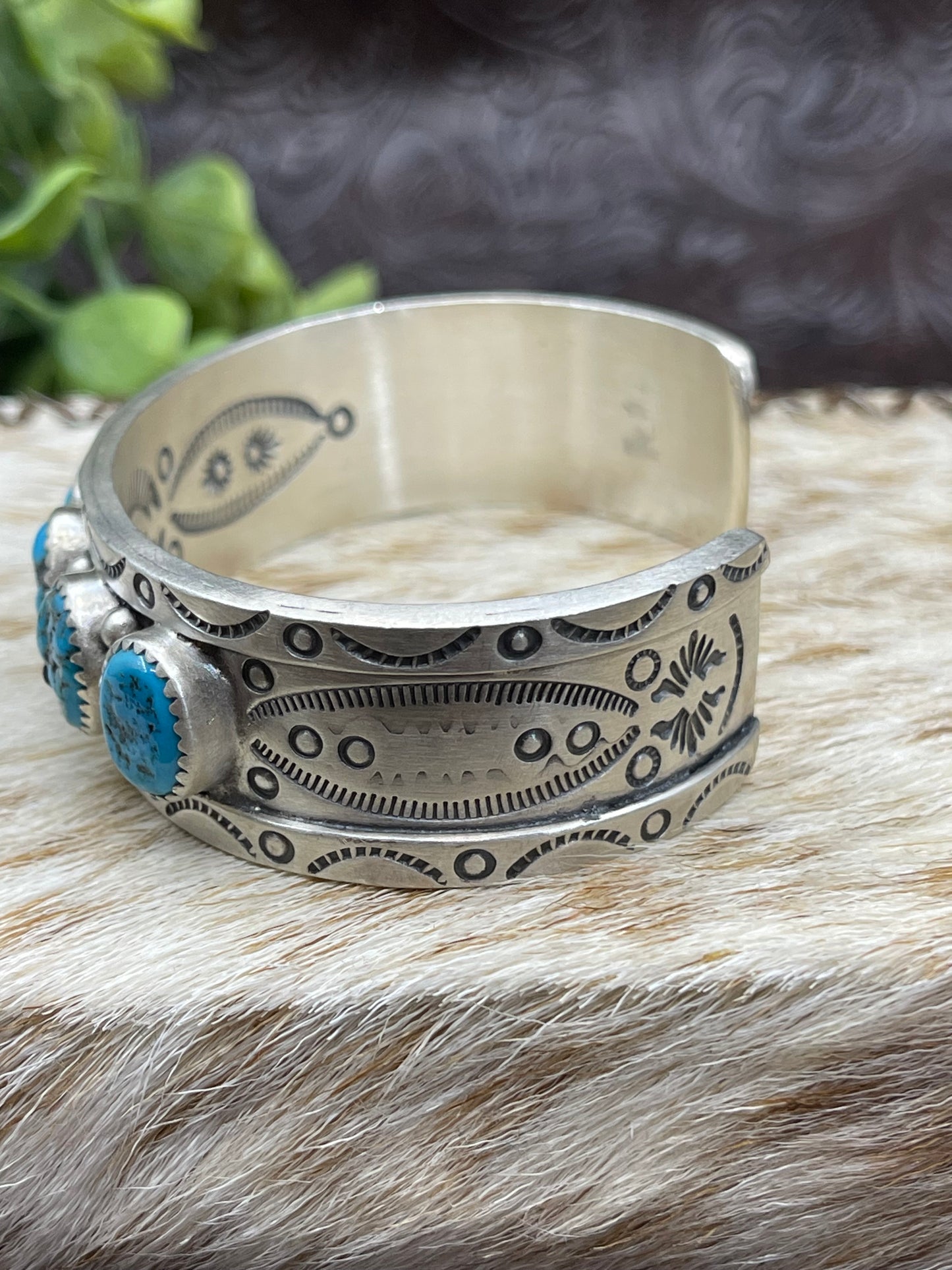 6.26" - 7.5" 6 Stone Sleeping Beauty Turquoise Cuff