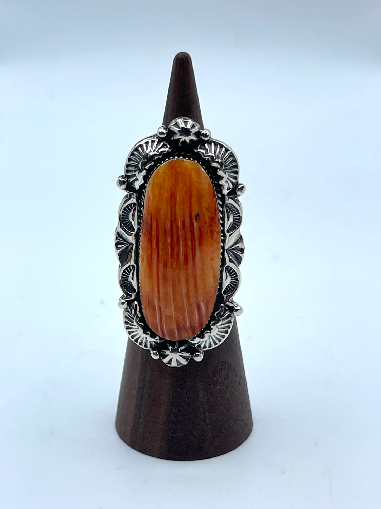 5.5 Orange Spiny Oyster Ring by Emerson Delgarito, Navajo
