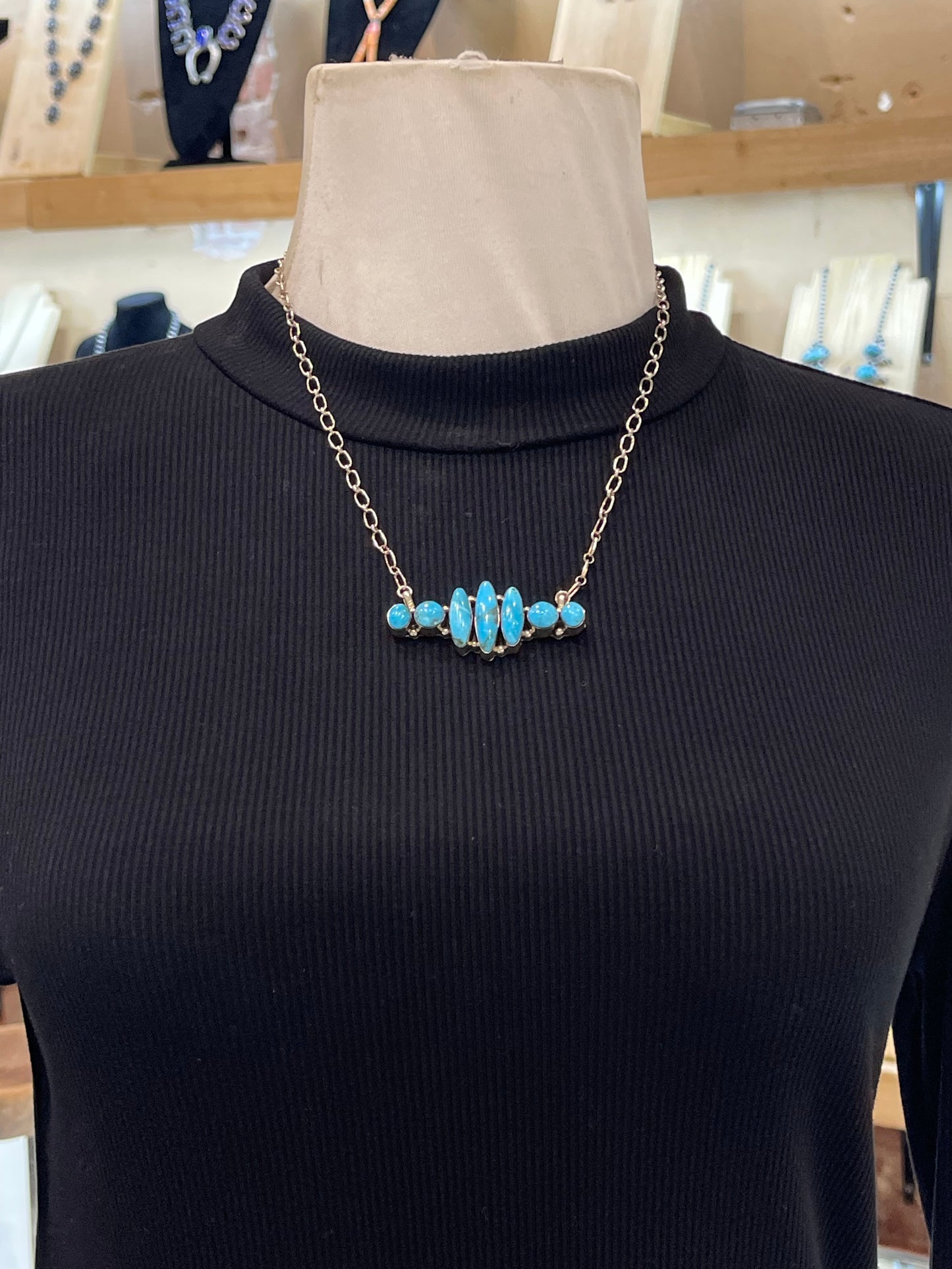 20" Turquoise Seven Stone Necklace by Kimbery Yazzie, Navajo