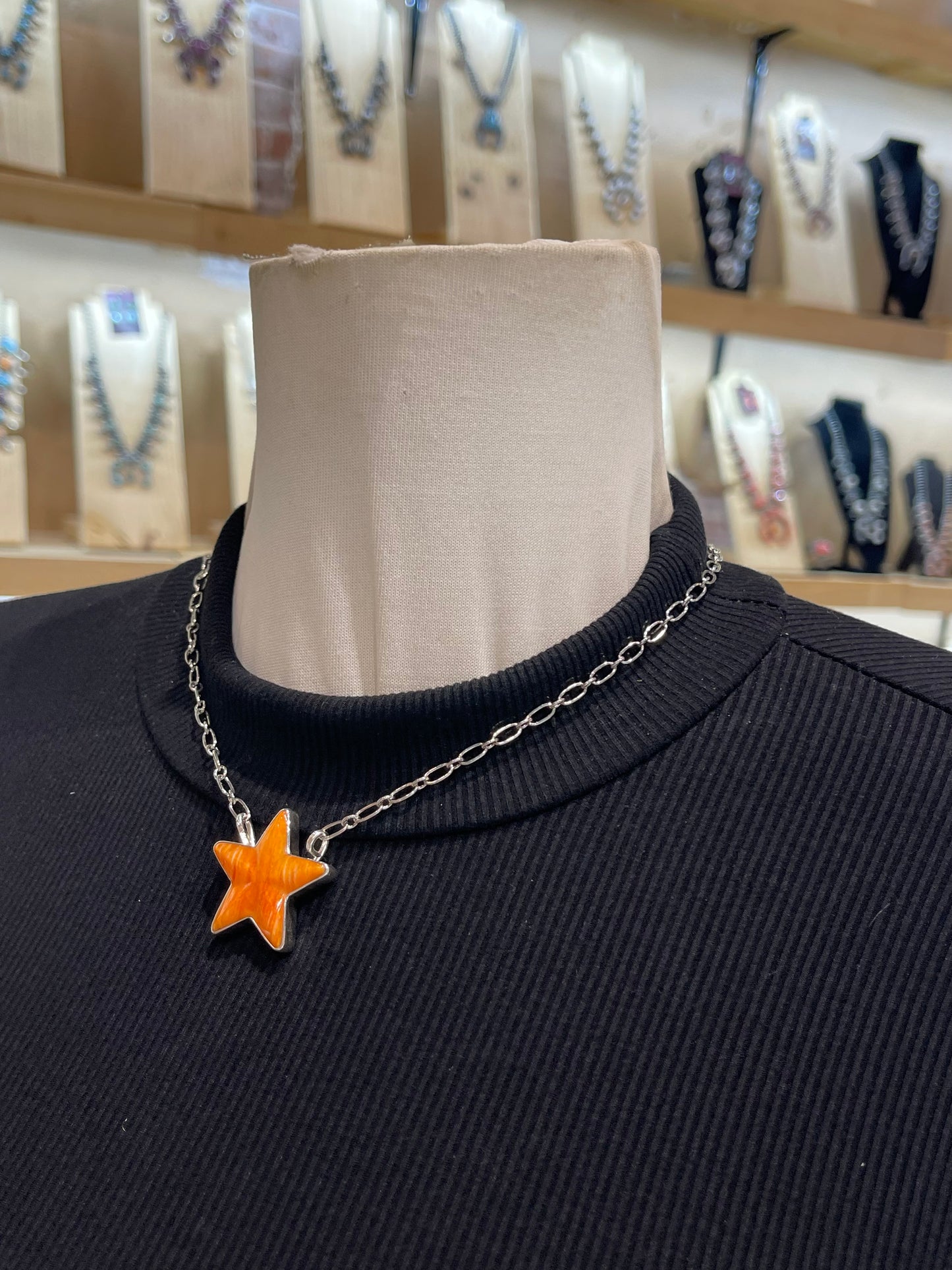 18" Orange Spiny Oyster Shell Star Necklace