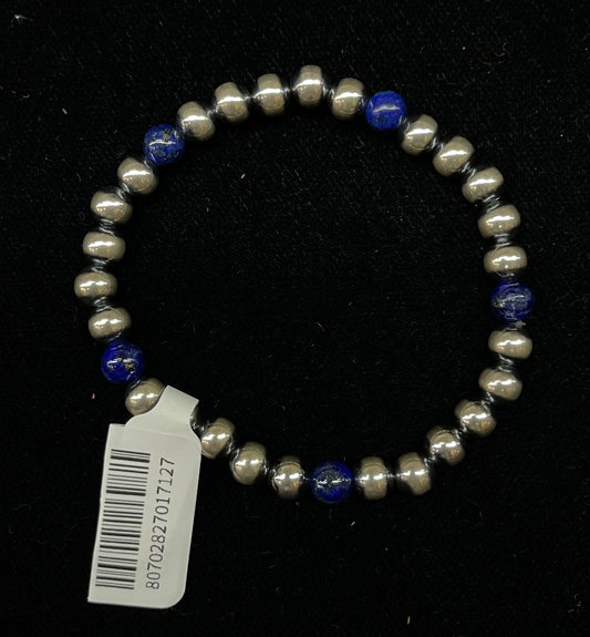 6 1/4" 6mm Navajo Pearls and Lapis Bracelet