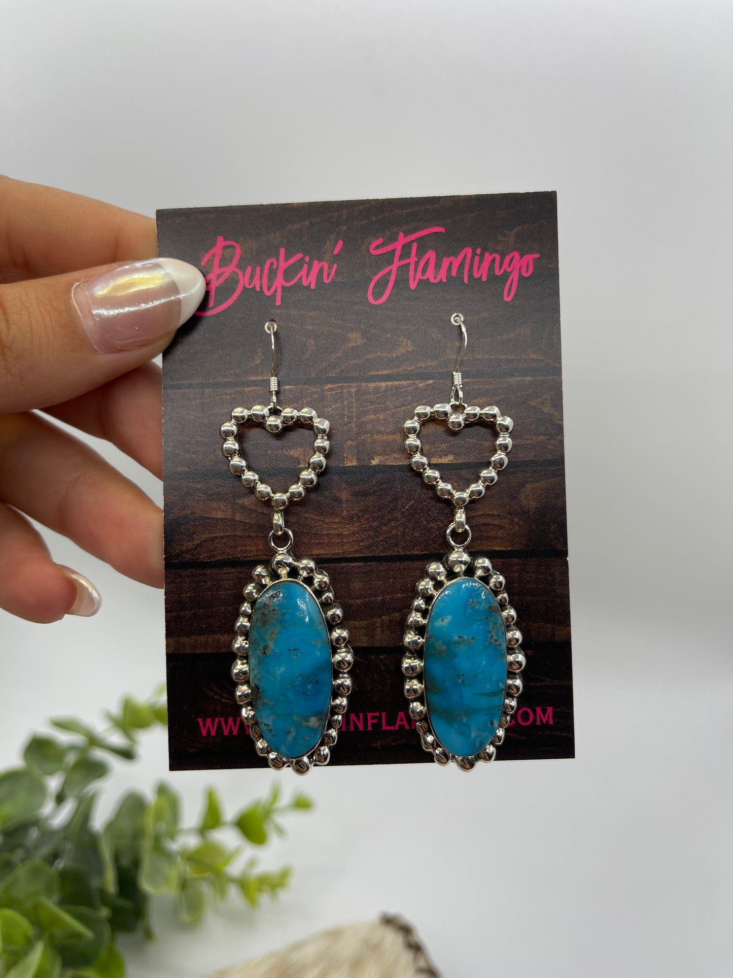Blue Kingman Turquoise Heart Dangle Earrings by Emerson Delgarito, Navajo