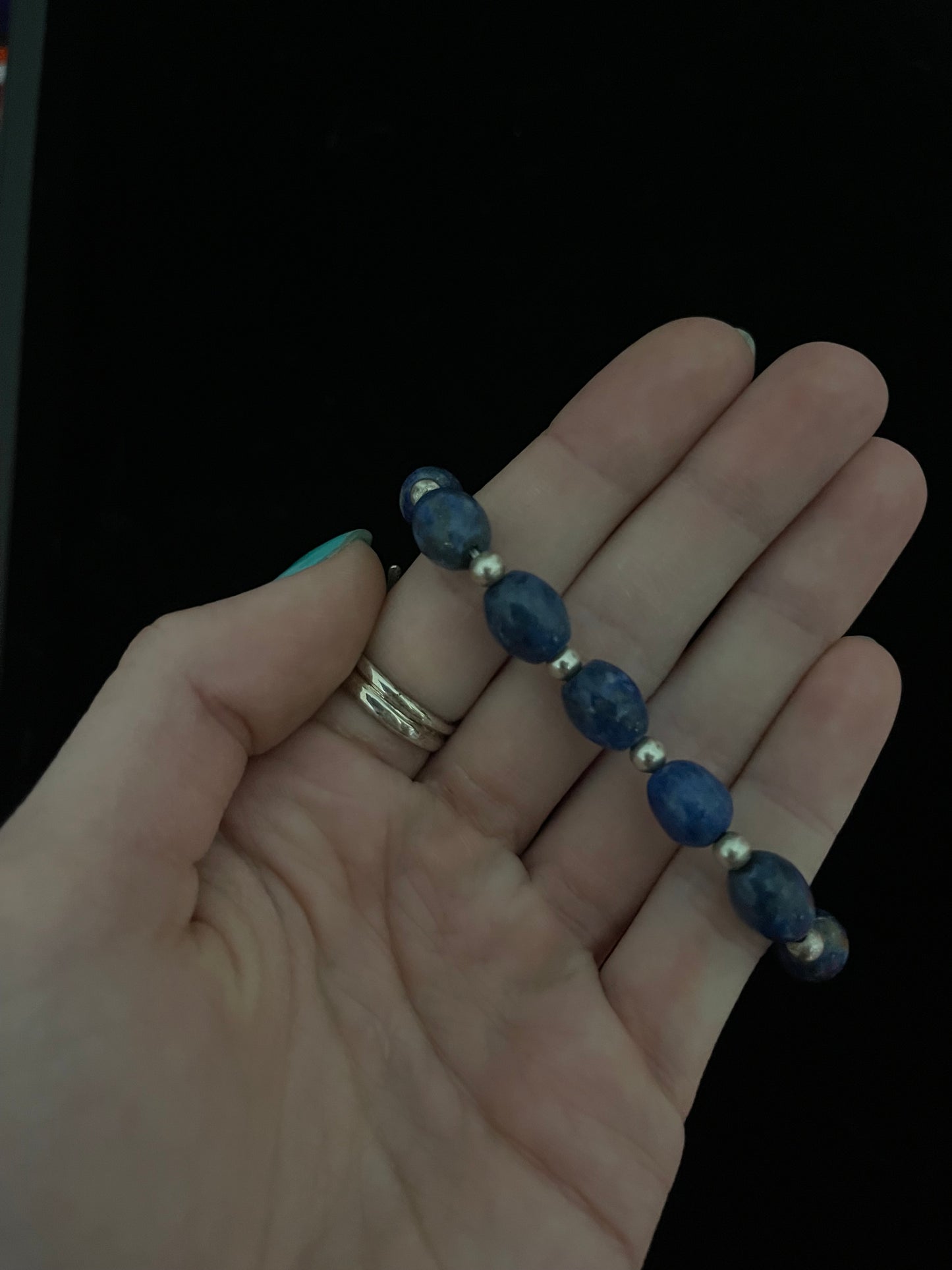 6 1/2" Lapis Bracelet with Sterling Silver Pearls