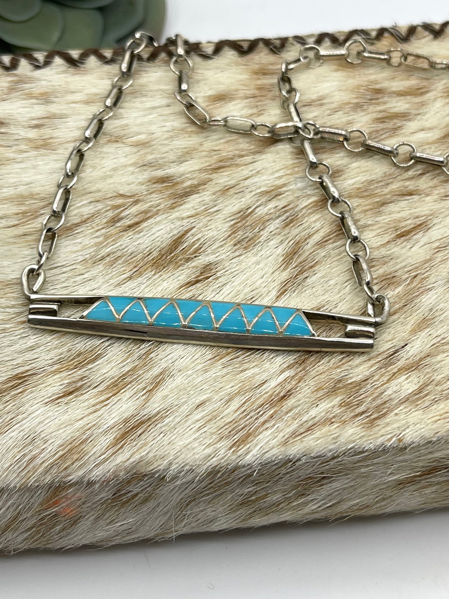 16" Zuni Inlay Bar Necklace by Leonard Koinoa, Zuni