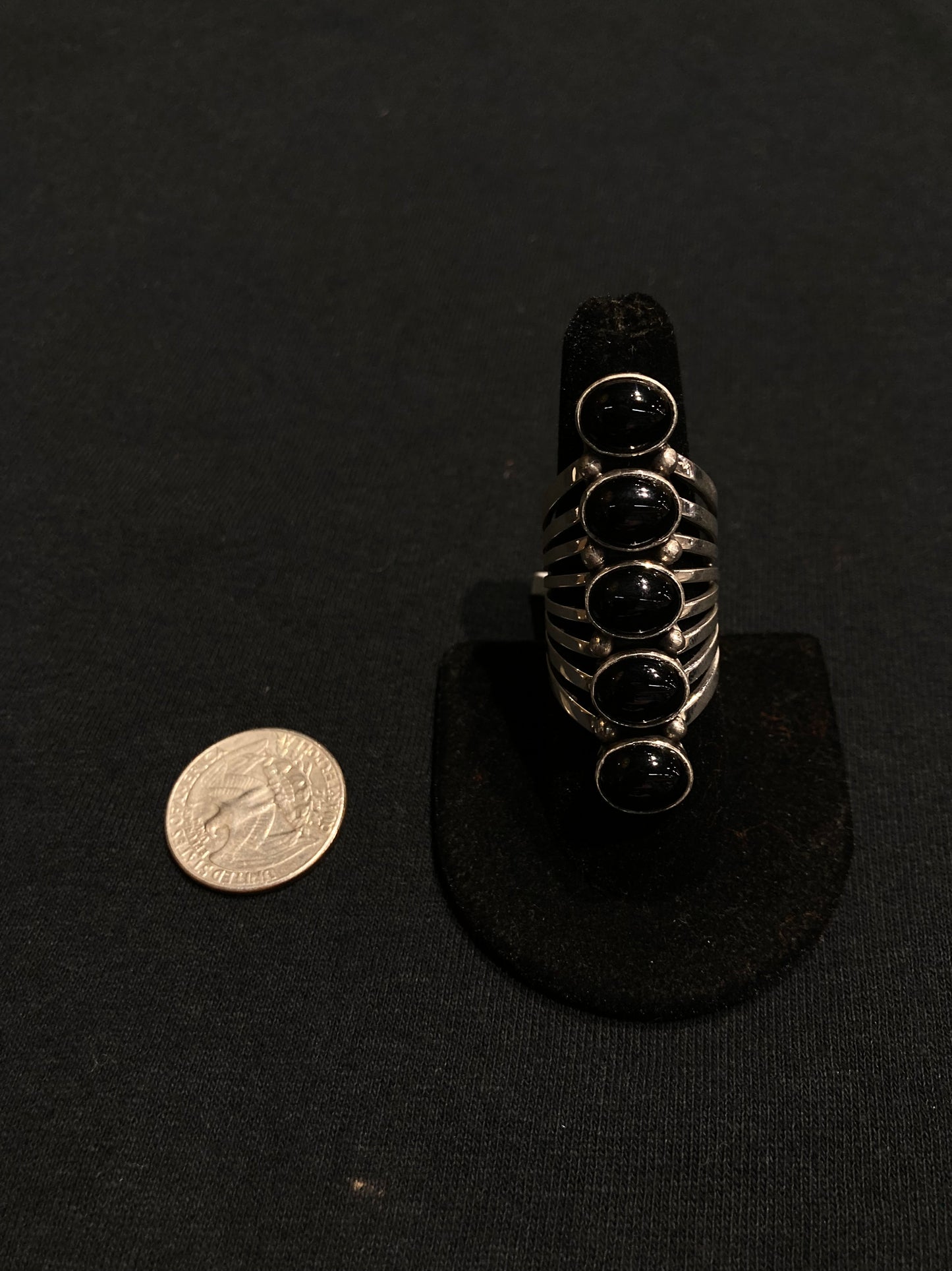8.5 5 Stone Black Onyx Ring by Thomas Yazzie, Navajo