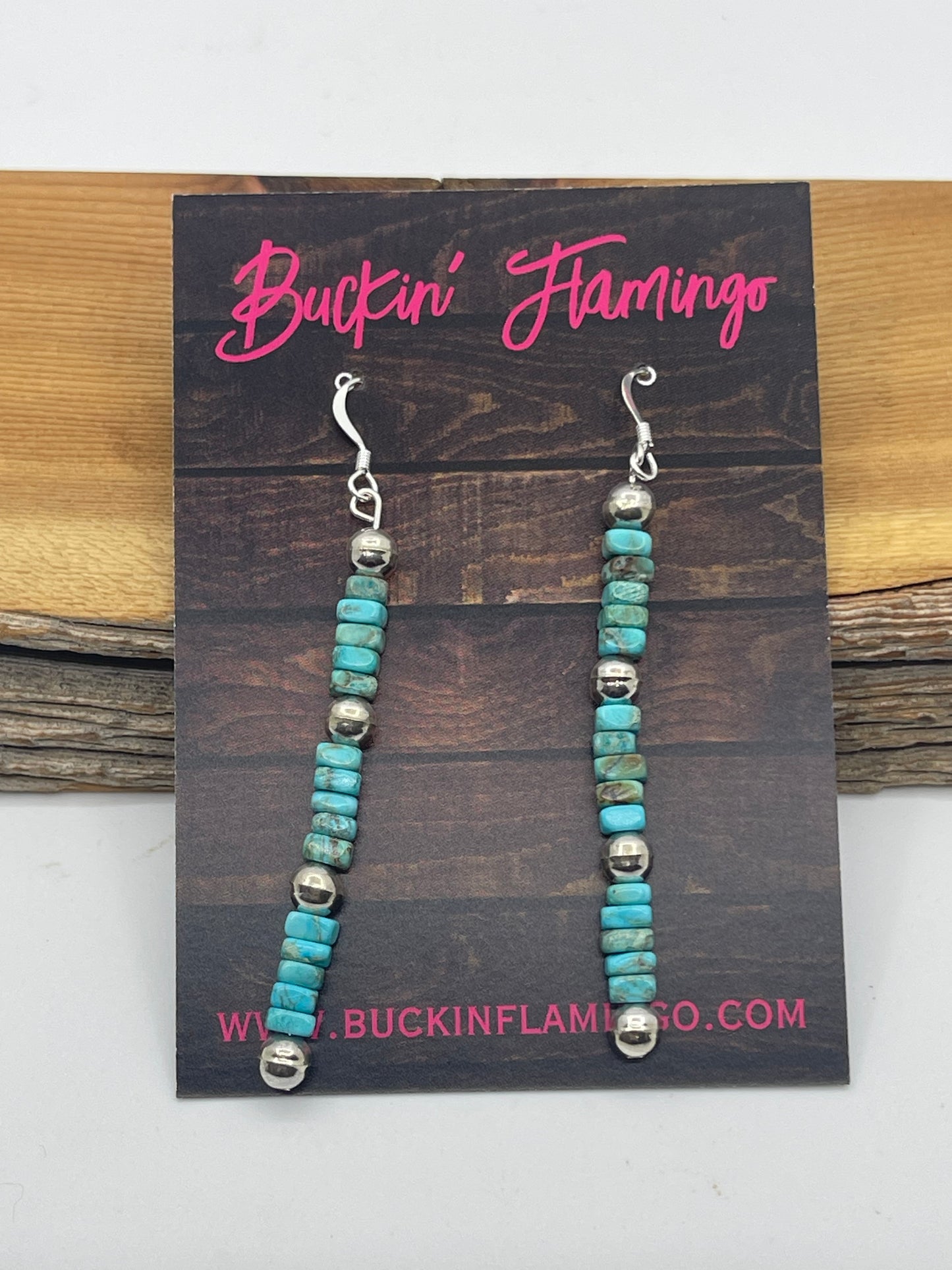 2 1/2" Turquoise Square Beaded Dangle earrings by Ramona Calabeza, Santo Domingo