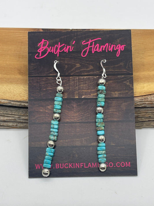2 1/2" Turquoise Square Beaded Dangle earrings by Ramona Calabeza, Santo Domingo