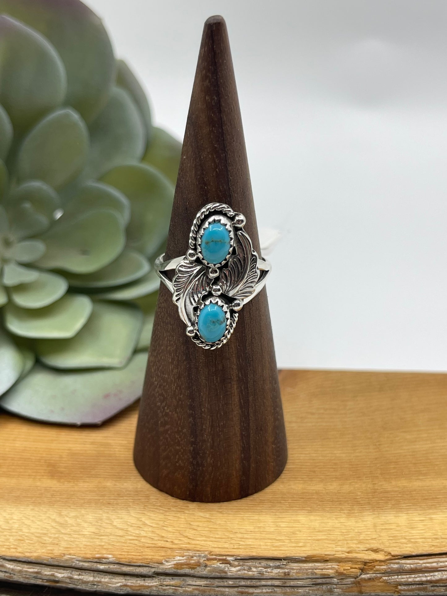 7.5 2 Stone Turquoise Ring by Robert Martinez, Navajo