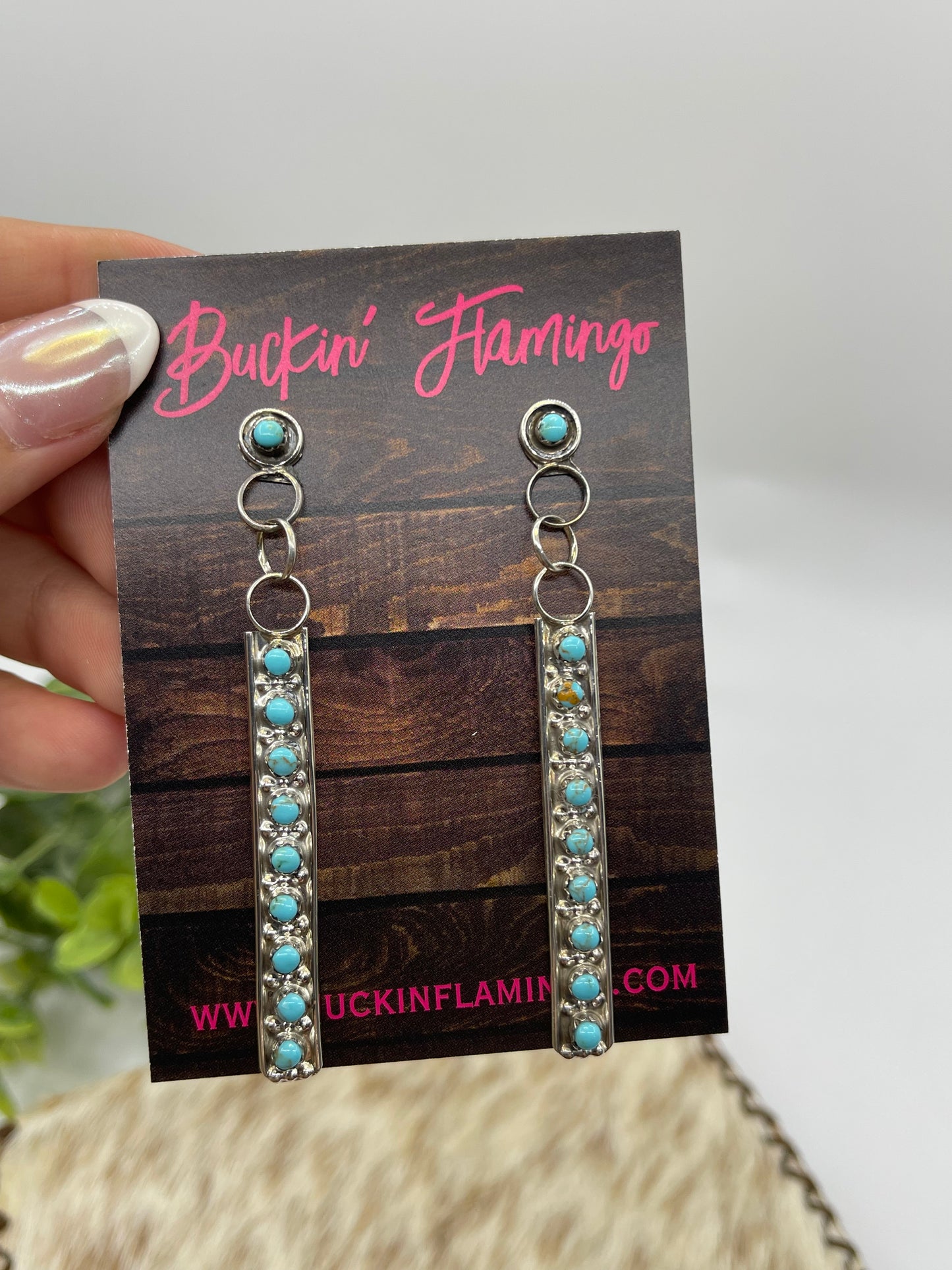 Zuni Snake Eye Long Dangle Earrings by Joan Cheama, Zuni