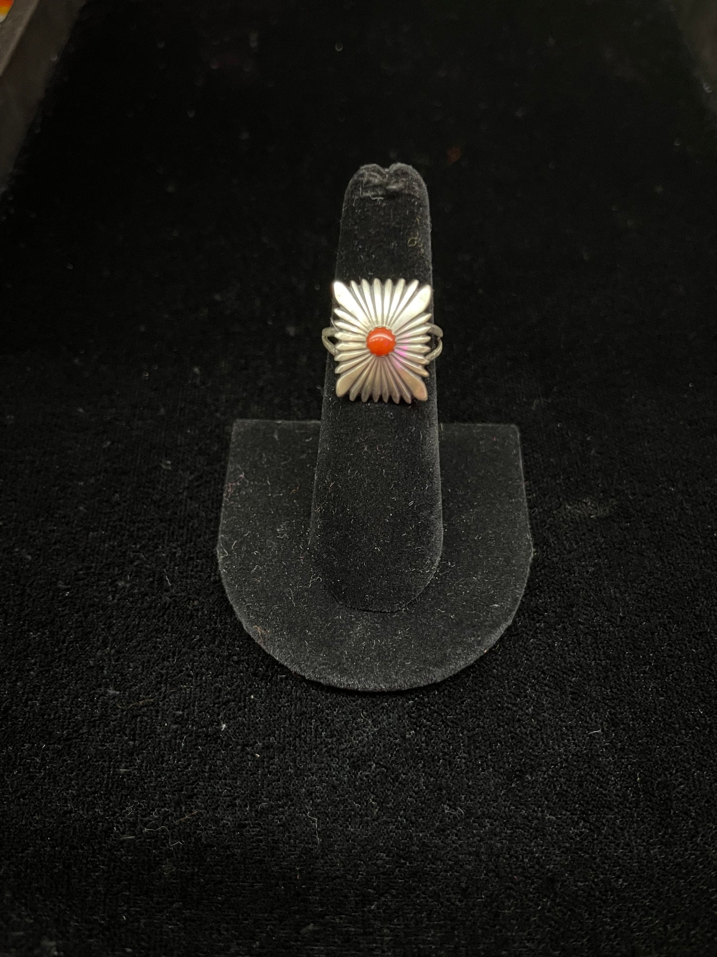 Sterling Silver and Red Coral Ring by Jamie Saunders, Navajo