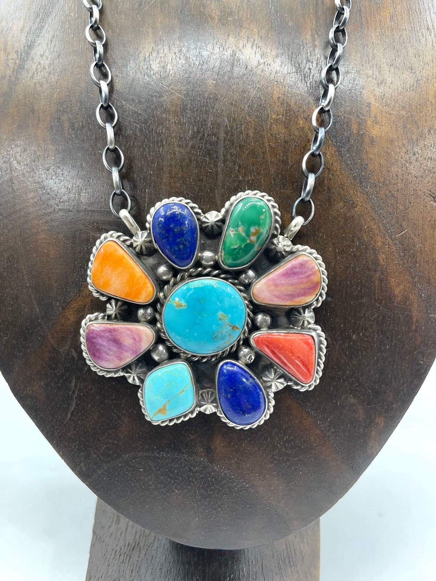 LOT 15 A 7/5 16" Multi Stone Cluster Necklace by Elouise Kee, Navajo
