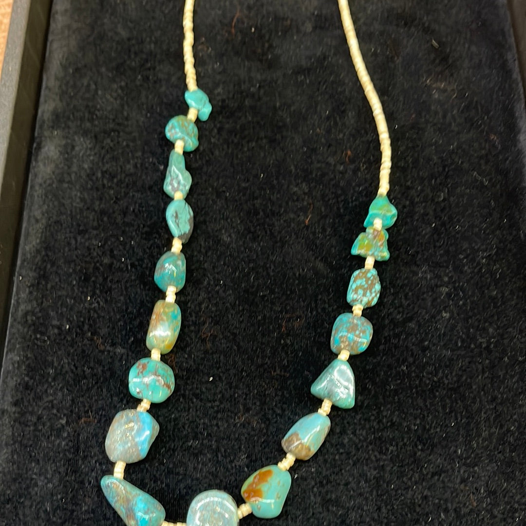 Turquoise Nugget and Melon Shell Necklace