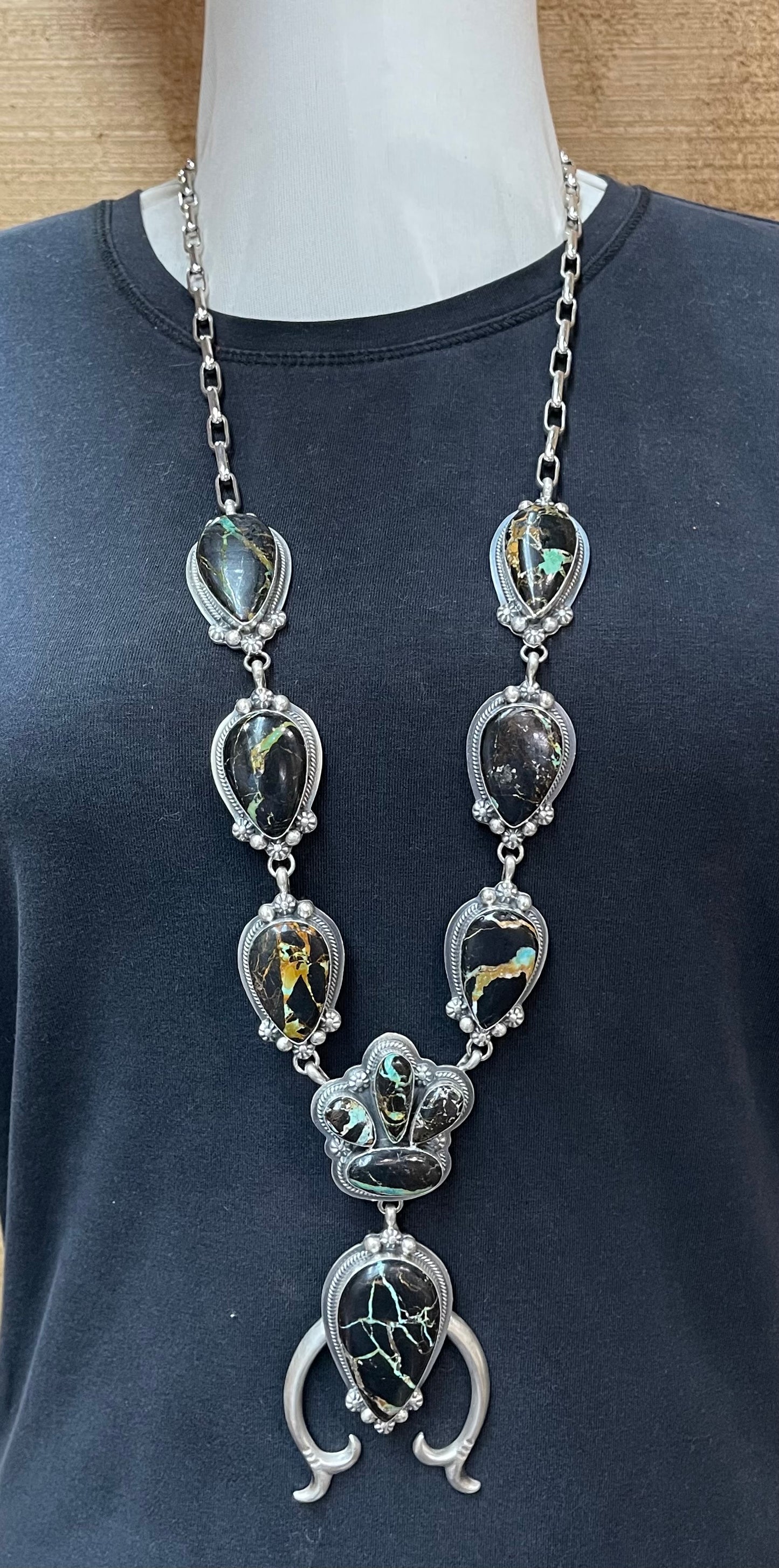Blackjack Turquoise Lariat by Lynn Platero, Navajo