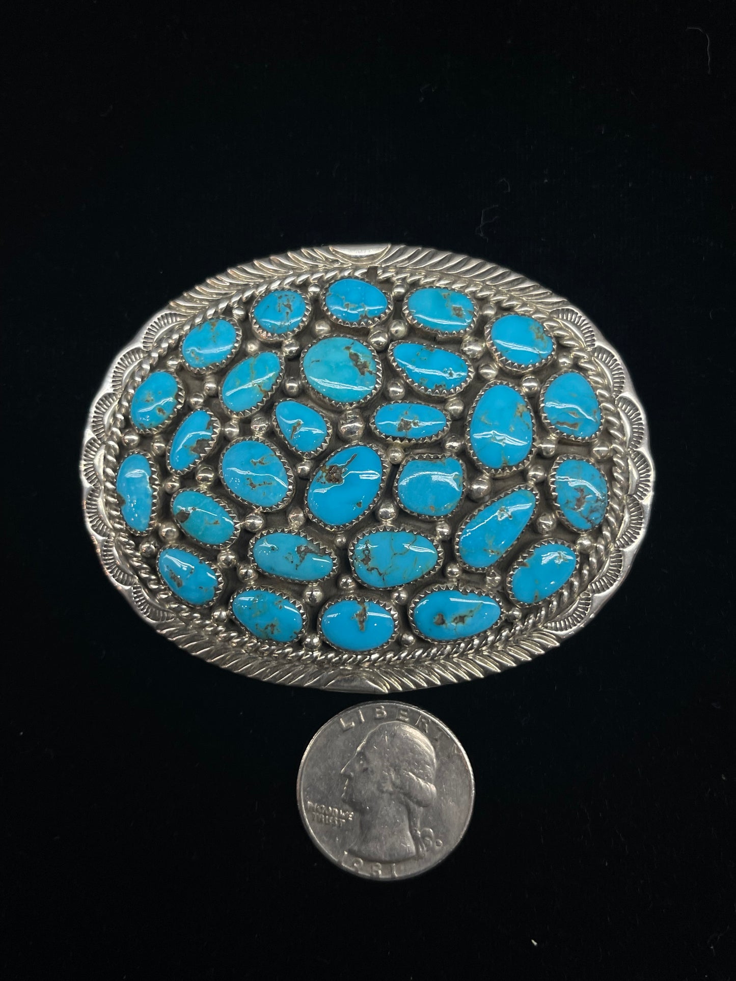 Natural Sleeping Beauty Turquoise Belt Buckle by Merle house, Navajo