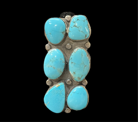 8.5 6 Stone Kingman Turquoise Ring by Gilbert Nez, Navajo (Copy)