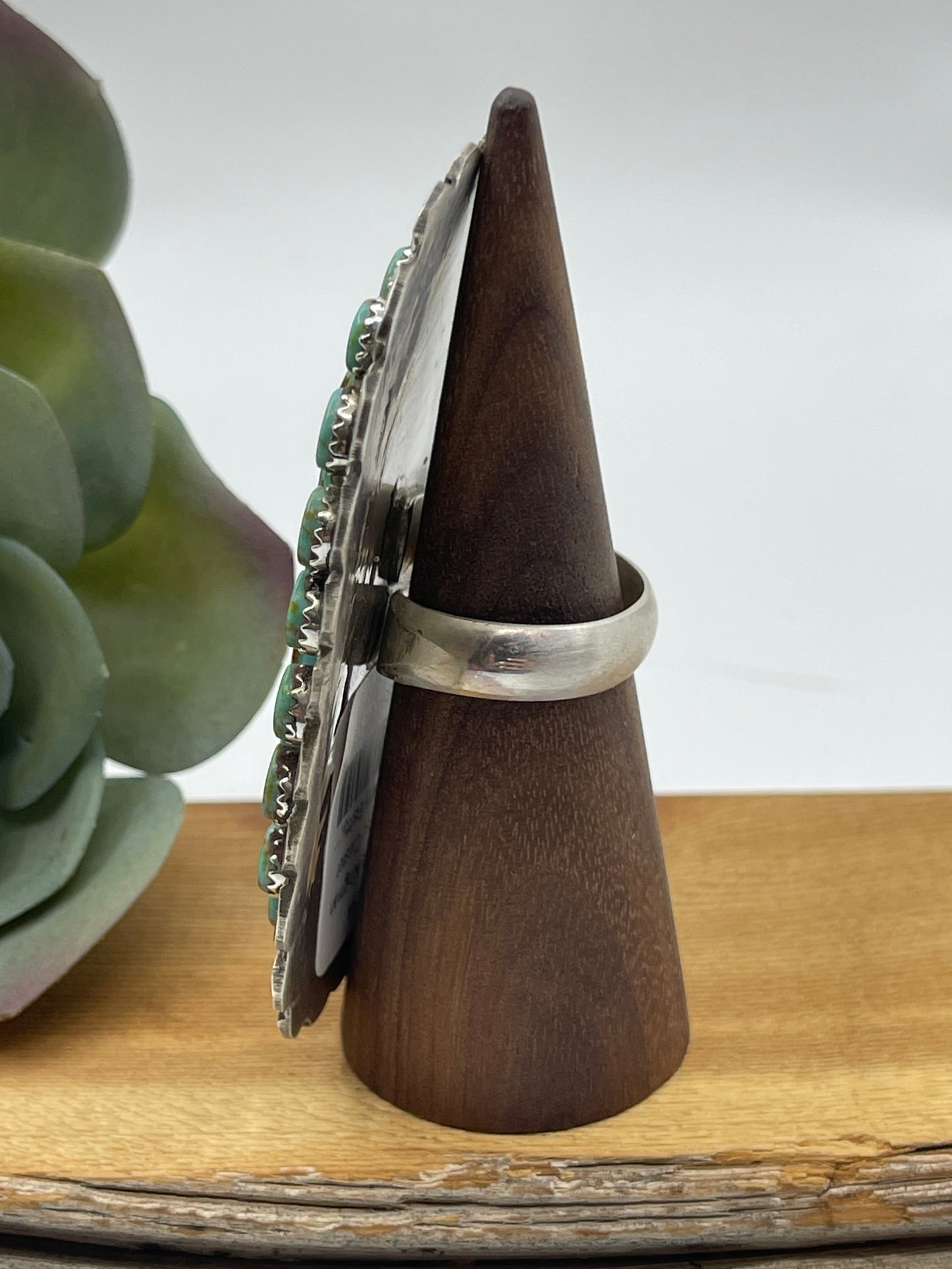 Adjustable Kingman Turquoise Cluster Ring by Larry Etsitty, Navajo