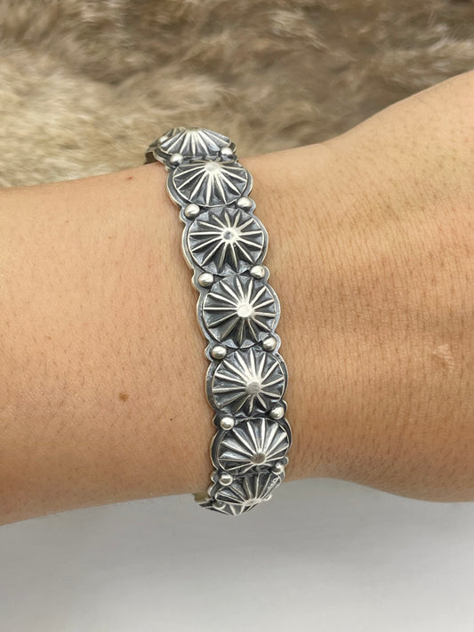 6.5”-7.5” Silver Star Concho Cuff by Thomas Yazzie, Navajo