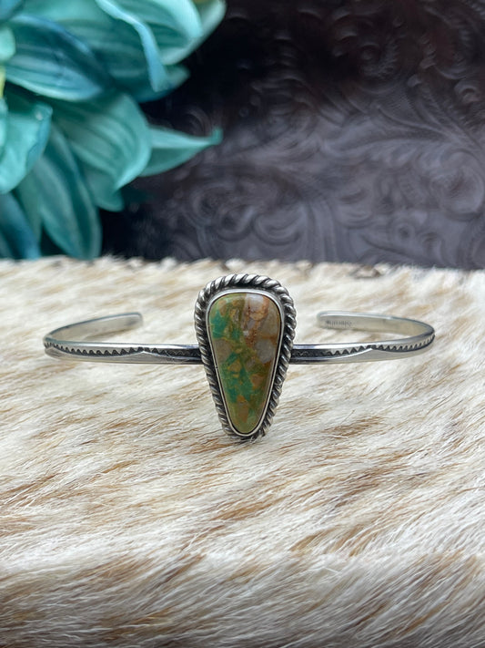 5.5''- 7'' Single Stone Royston Turquoise Cuff By Donovan Skeet Navajo