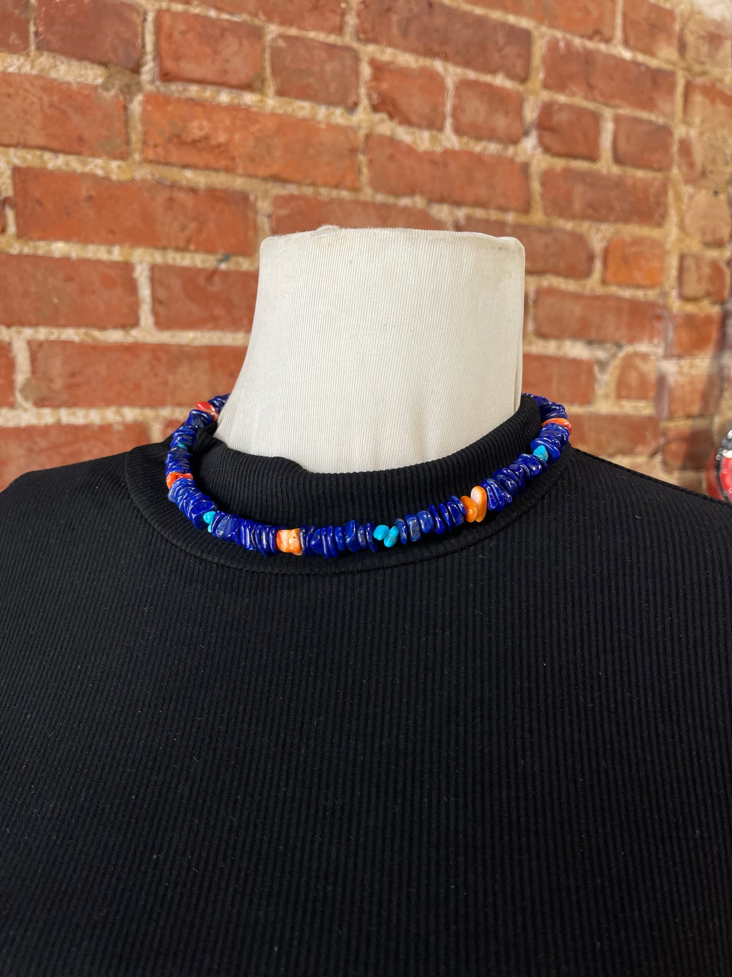 Blue Lapis With Sleeping Beauty and Orange Spiney Memory Wire Necklace