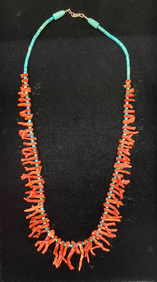 Natural Coral and Turquoise Heishi Bead Necklace