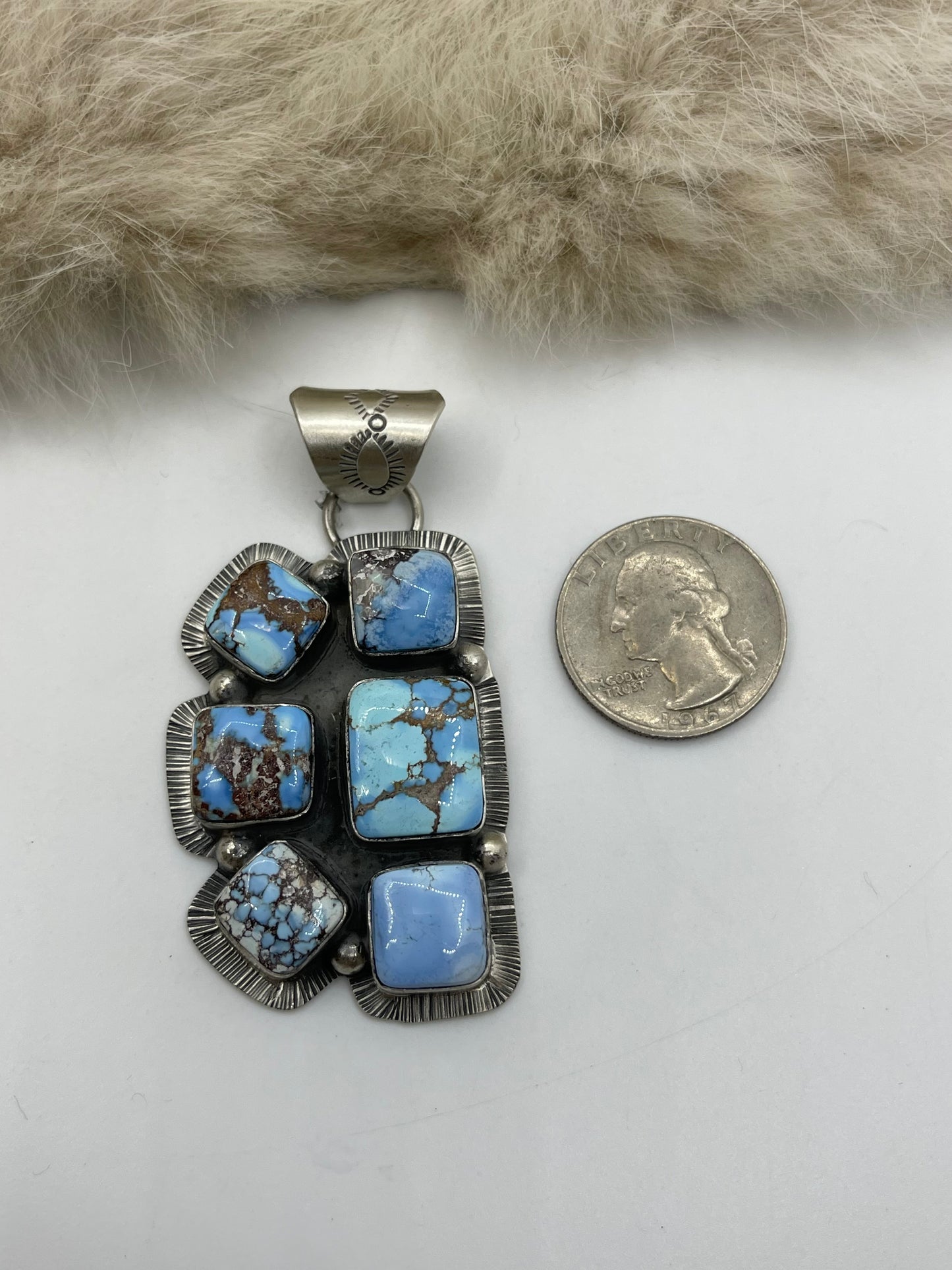 8mm Bail Golden Hills Turquoise Half Cluster Pendant by Lyle Piaso, Navajo