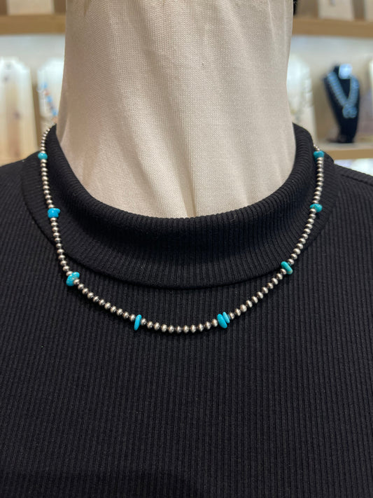 LOT 85 /14 3mm 18" Navajo Style Pearls With Chunky Turquoise