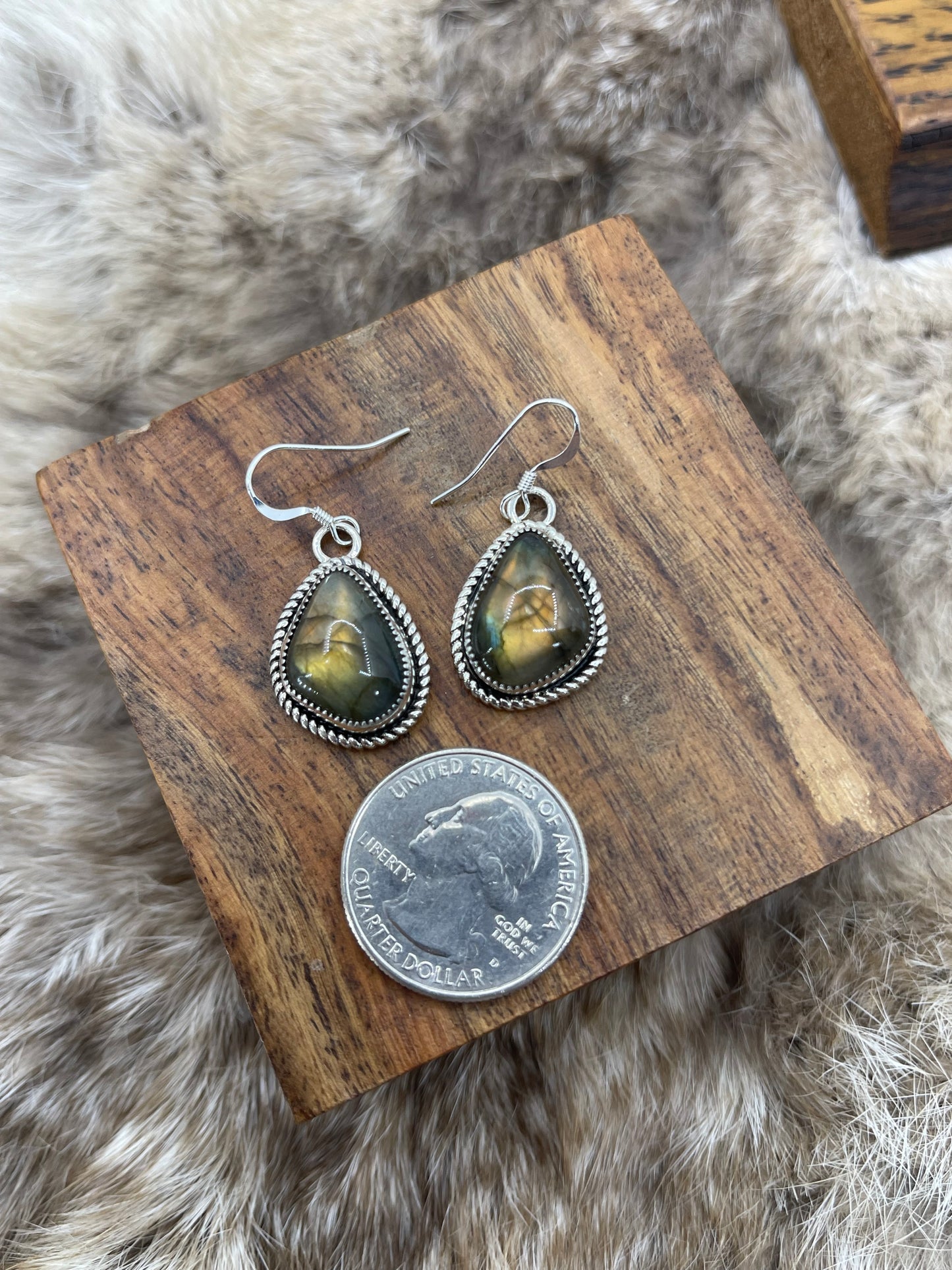Labradorite Teardrop Earrings by Joelias Draper, Navajo