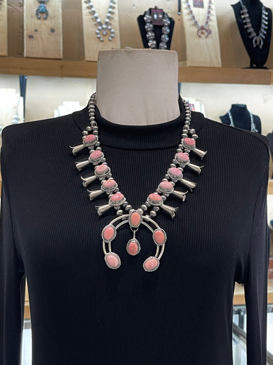 24" Pink Conch Shell Squash Blossom by Gilbert Nez, Navajo