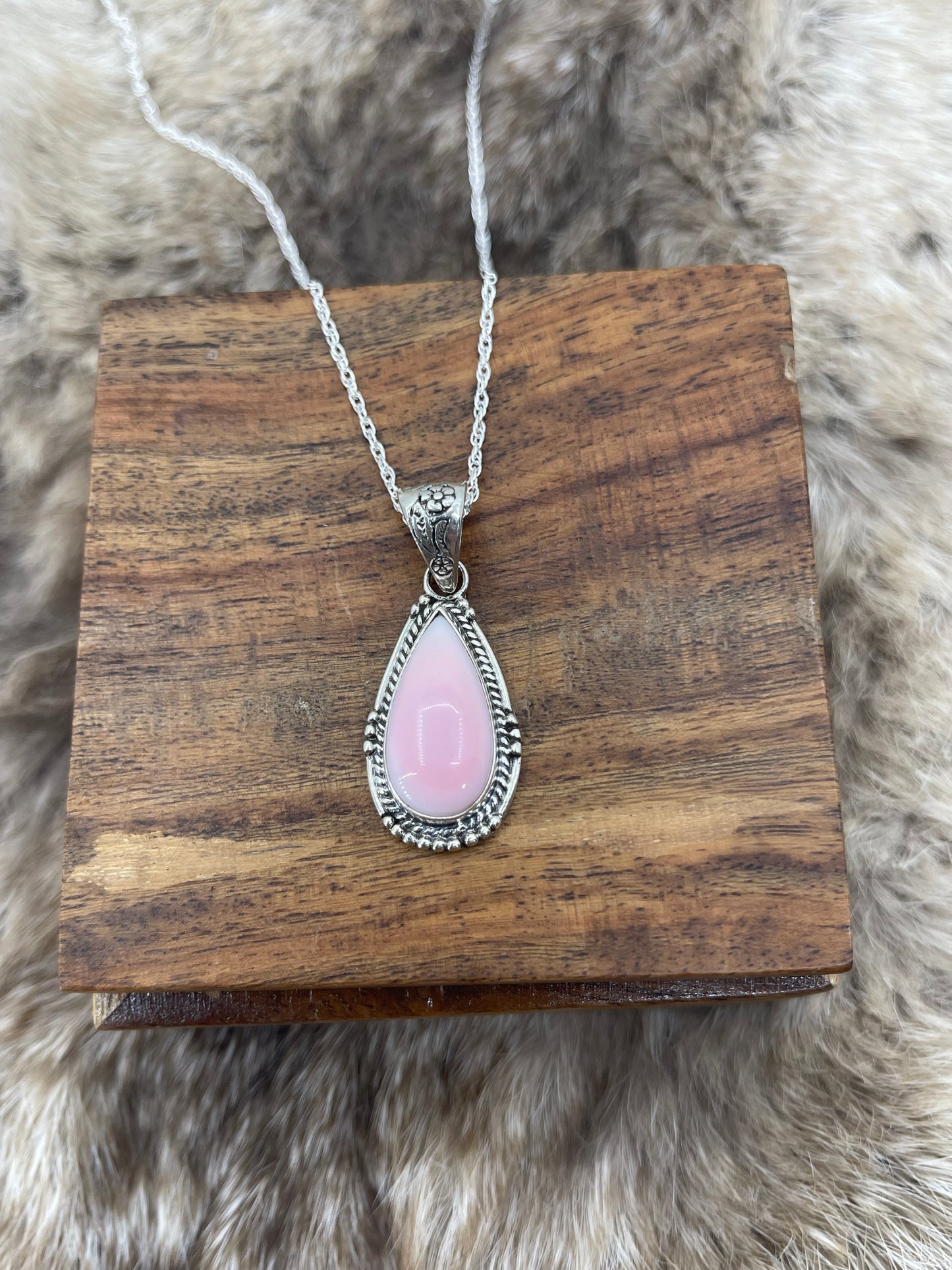 Pink Conch Shell Teardrop Pendant on Chain