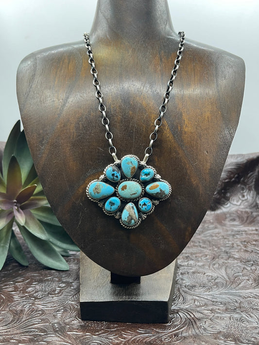 16" Blue Kingman Turquoise Cluster Necklace