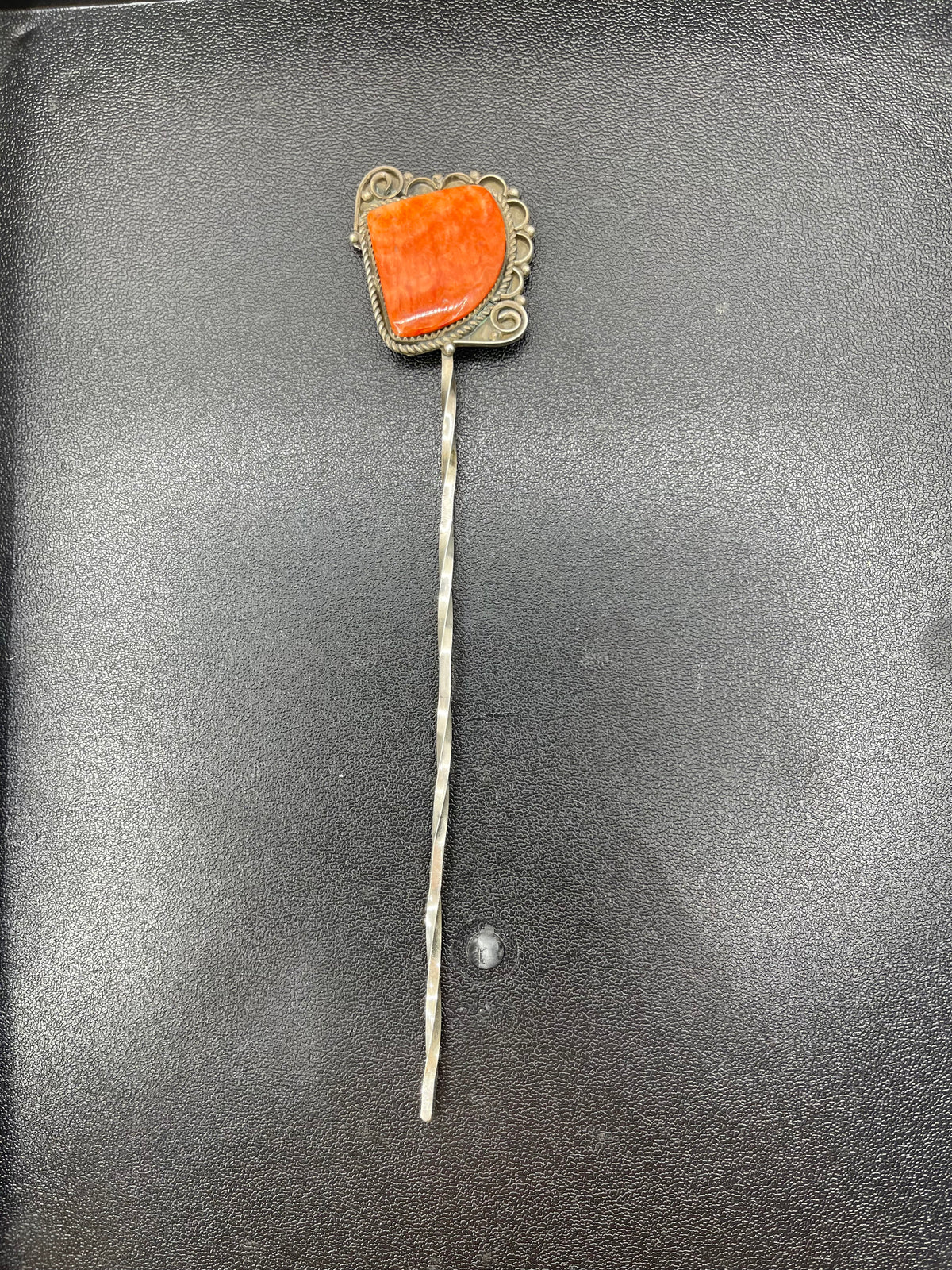 Orange Spiny Oyster Hair 7" Stick Pin by Lorenzo Arviso, Navajo