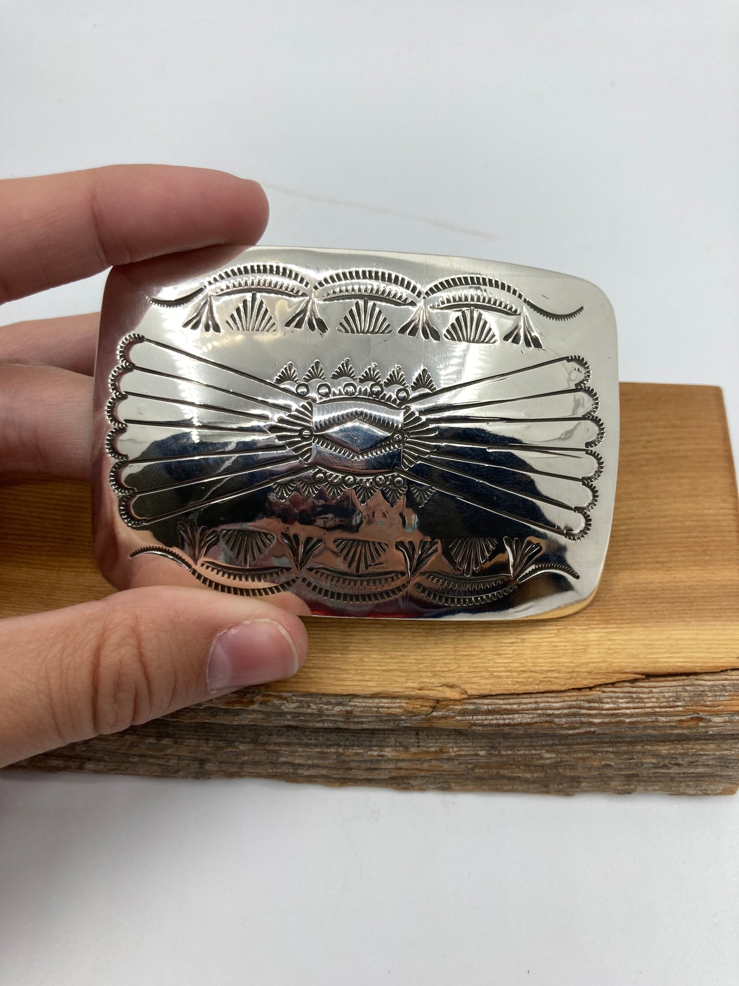 3"x2" Silver Stamped Belt Buckle by Jolene Begay, Navajo